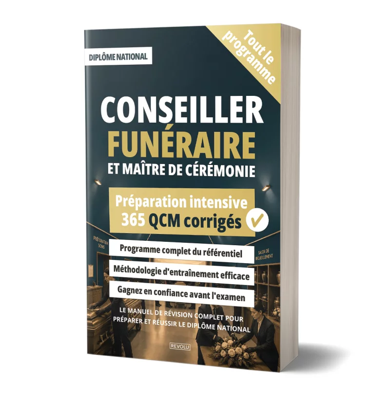 Conseiller funéraire et maître de cérémonie - 365 QCM corrigés par Anne-Marie Laborde - Éditions Revolu